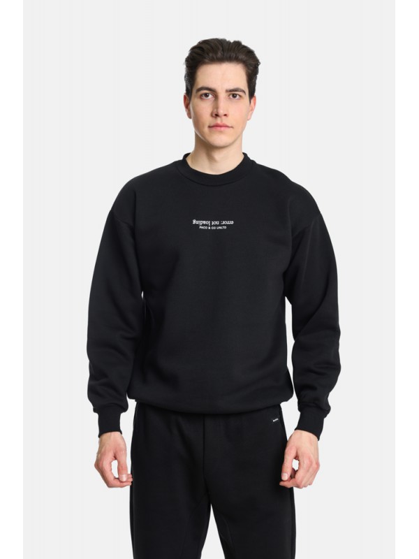 Life Style Butiken  Ανδρική Μακρυμάνικη Μπλούζα Φούτερ Oversize με Στρόγγυλη Λαιμόκοψη LS12481059 Black