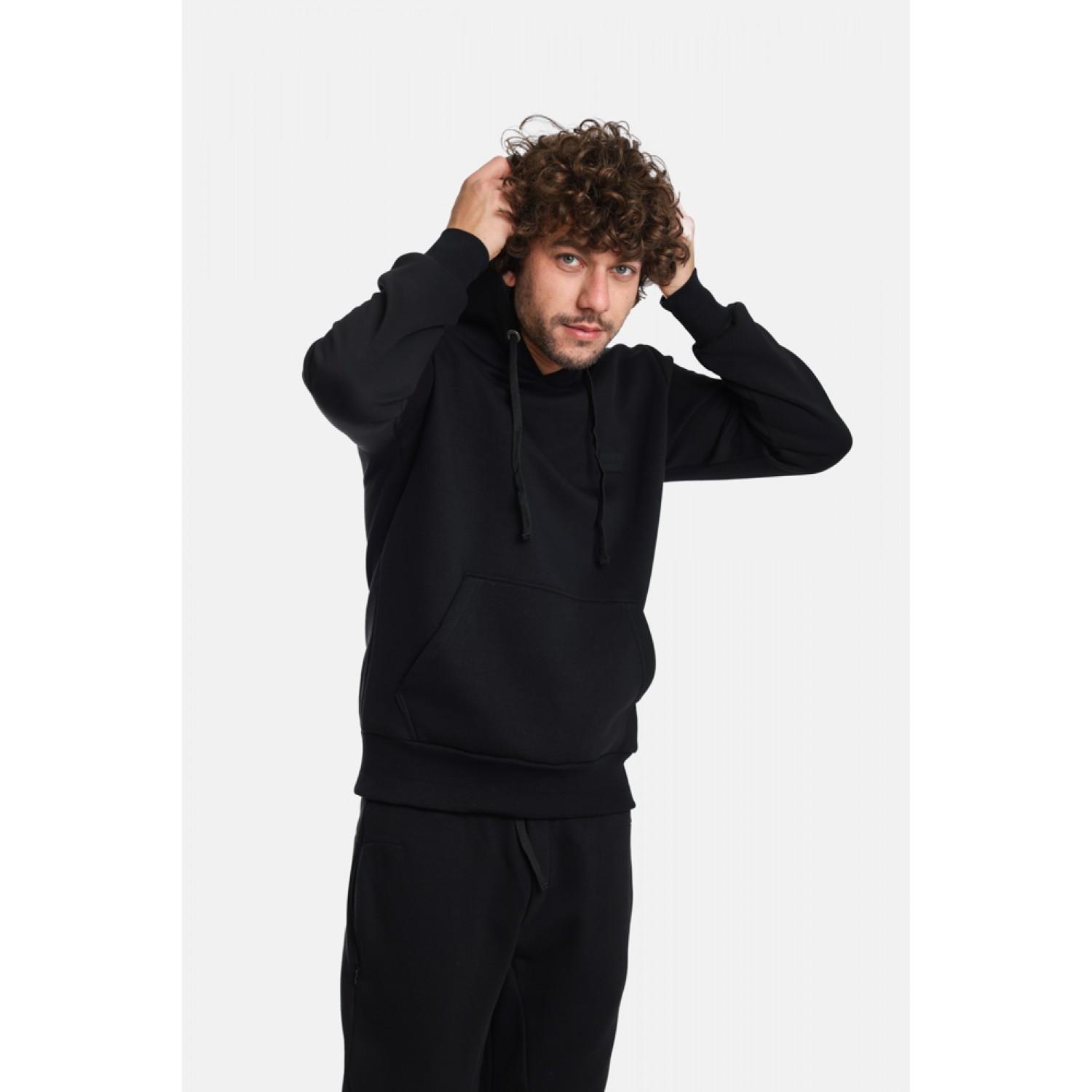 Life Style Butiken Butiken Ανδρική Μακρυμάνικη Μπλούζα Φούτερ με Κουκούλα LS12481070 Black