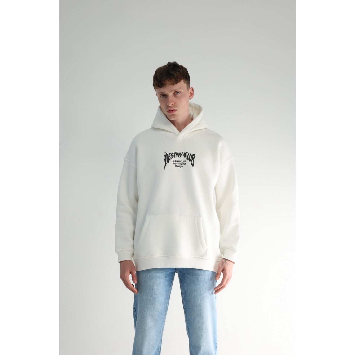 Life Style Butiken Ανδρική Μακρυμάνικη Φούτερ με κουκούλα Oversized LS190504 Λευκό