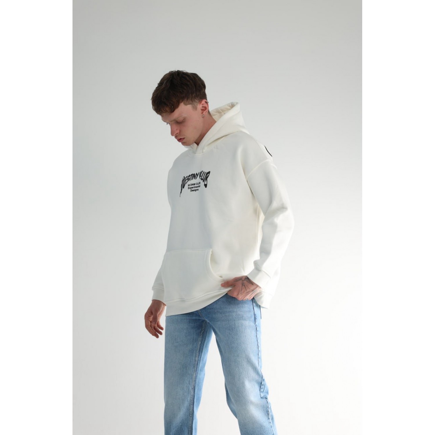 Life Style Butiken Ανδρική Μακρυμάνικη Φούτερ με κουκούλα Oversized LS190504 Λευκό