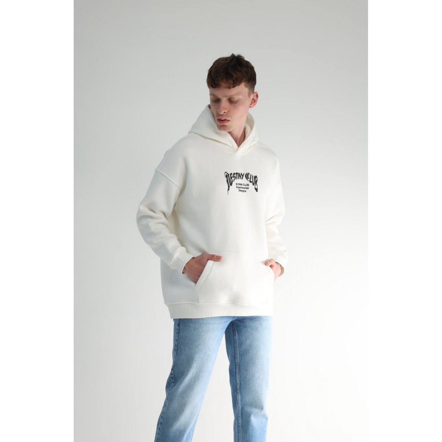 Life Style Butiken Ανδρική Μακρυμάνικη Φούτερ με κουκούλα Oversized LS190504 Λευκό