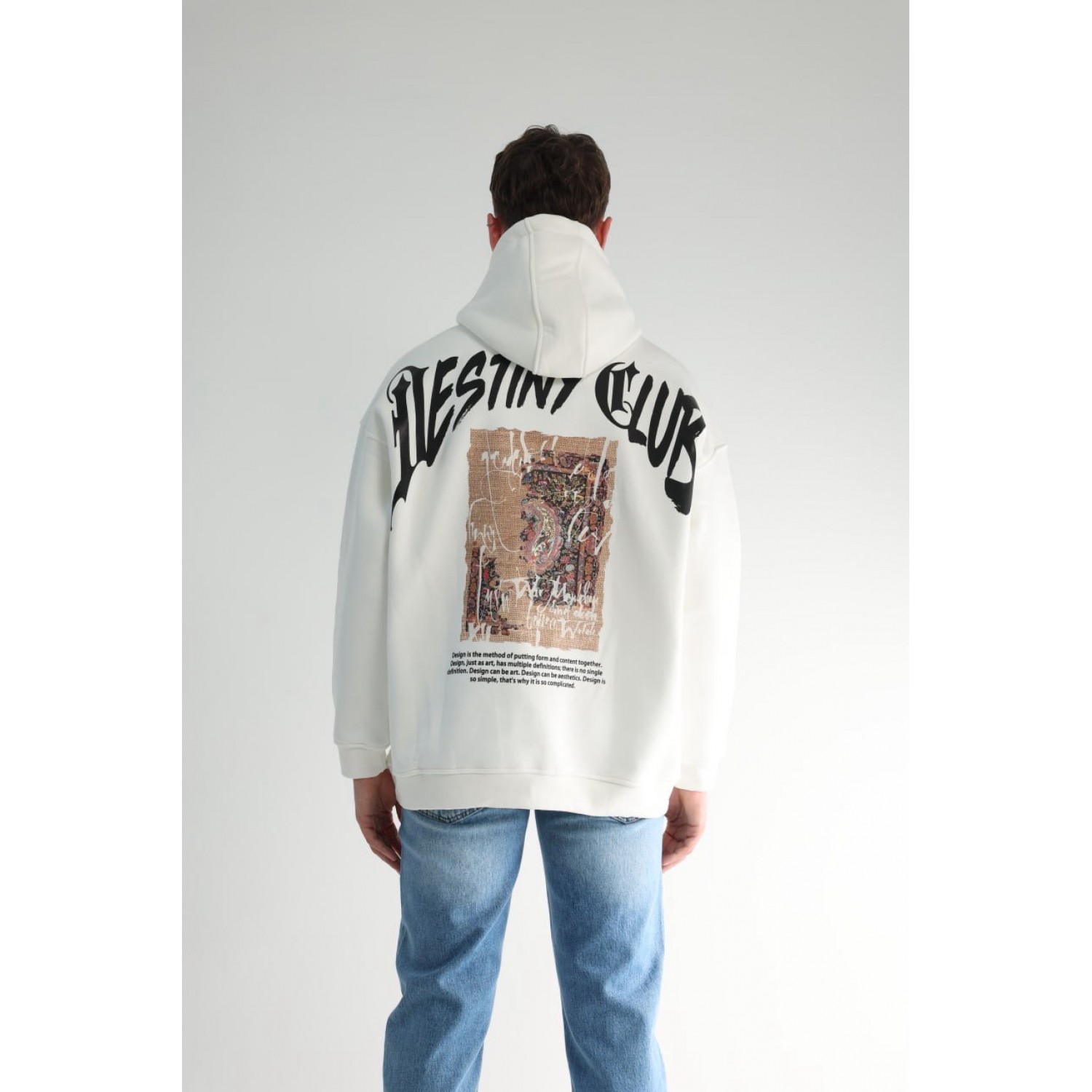 Life Style Butiken Ανδρική Μακρυμάνικη Φούτερ με κουκούλα Oversized LS190504 Λευκό