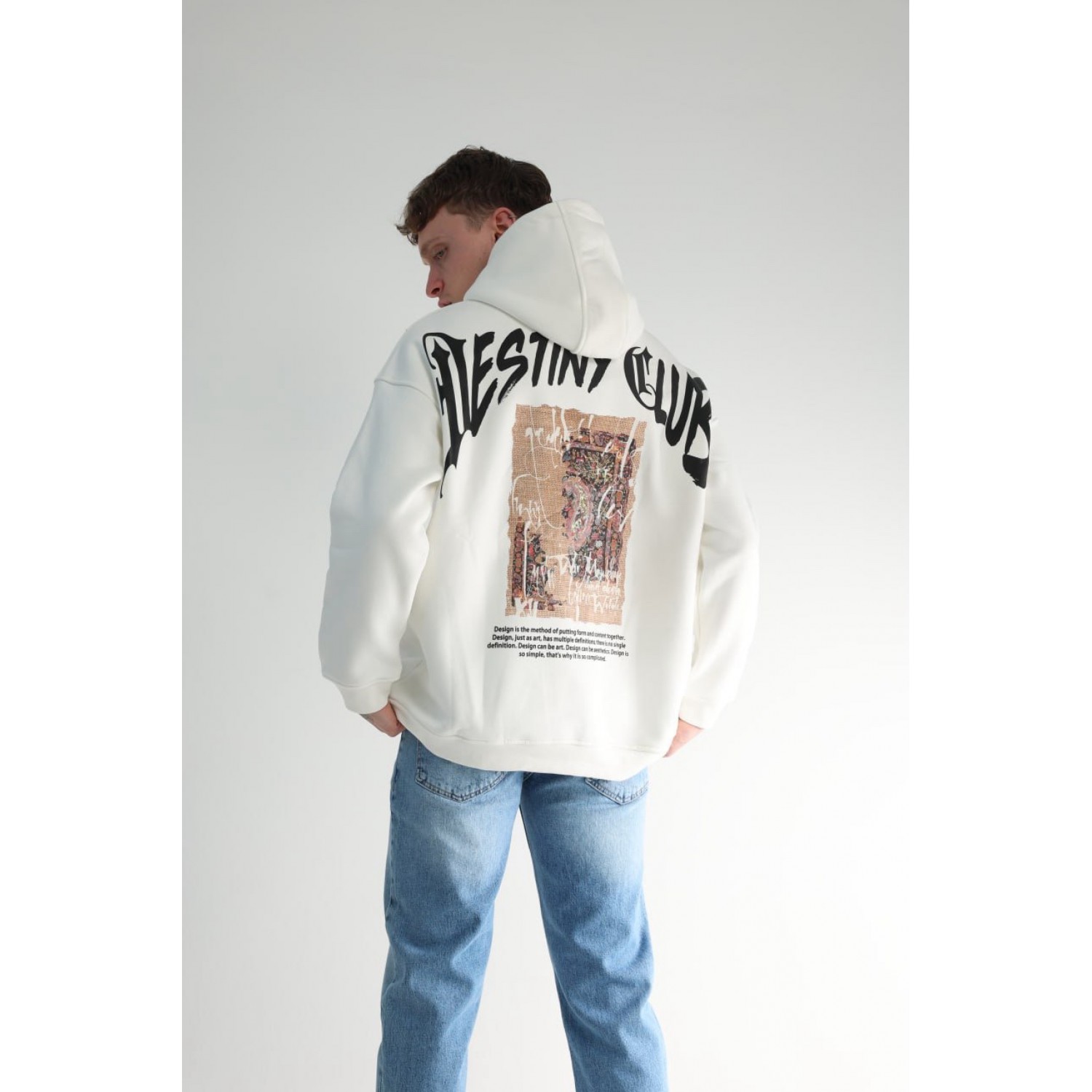 Life Style Butiken Ανδρική Μακρυμάνικη Φούτερ με κουκούλα Oversized LS190504 Λευκό