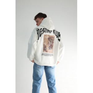 Life Style Butiken Ανδρική Μακρυμάνικη Φούτερ με κουκούλα Oversized LS190504 Λευκό