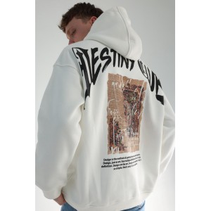 Life Style Butiken Ανδρική Μακρυμάνικη Φούτερ με κουκούλα Oversized LS190504 Λευκό