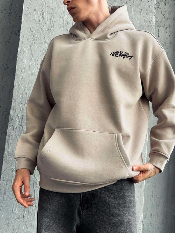 Life Style Butiken Ανδρική Μακρυμάνικη Φούτερ με κουκούλα Oversized LS190071 Μπέζ