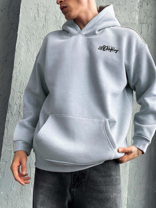 Life Style Butiken Ανδρική Μακρυμάνικη Φούτερ με κουκούλα Oversized LS190071 Γκρι