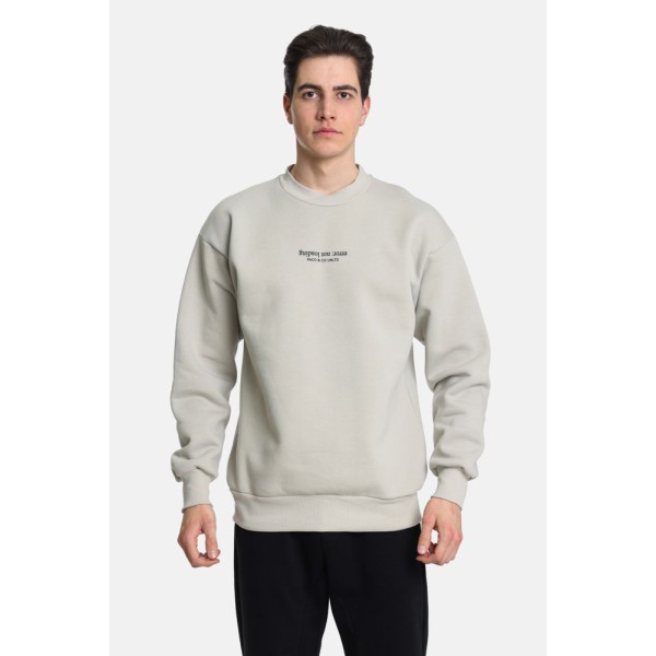 Life Style Butiken  Ανδρική Μακρυμάνικη Μπλούζα Φούτερ Oversize με Στρόγγυλη  Λαιμόκοψη LS12481059 Εκρού