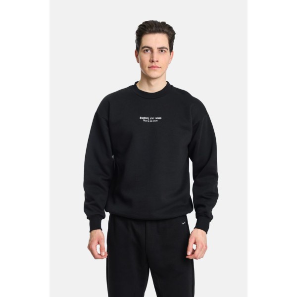 Life Style Butiken  Ανδρική Μακρυμάνικη Μπλούζα Φούτερ Oversize με Στρόγγυλη Λαιμόκοψη LS12481059 Black