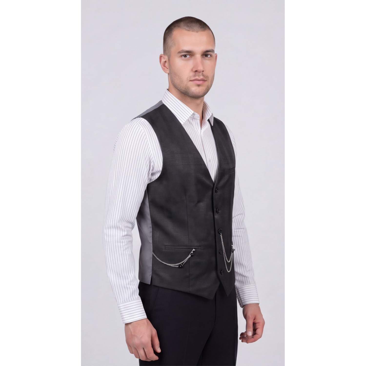Life Style Butiken Ανδρικό Γιλέκο Καρό Με Αλυσίδα LS1976 BLACK Ανδρικά