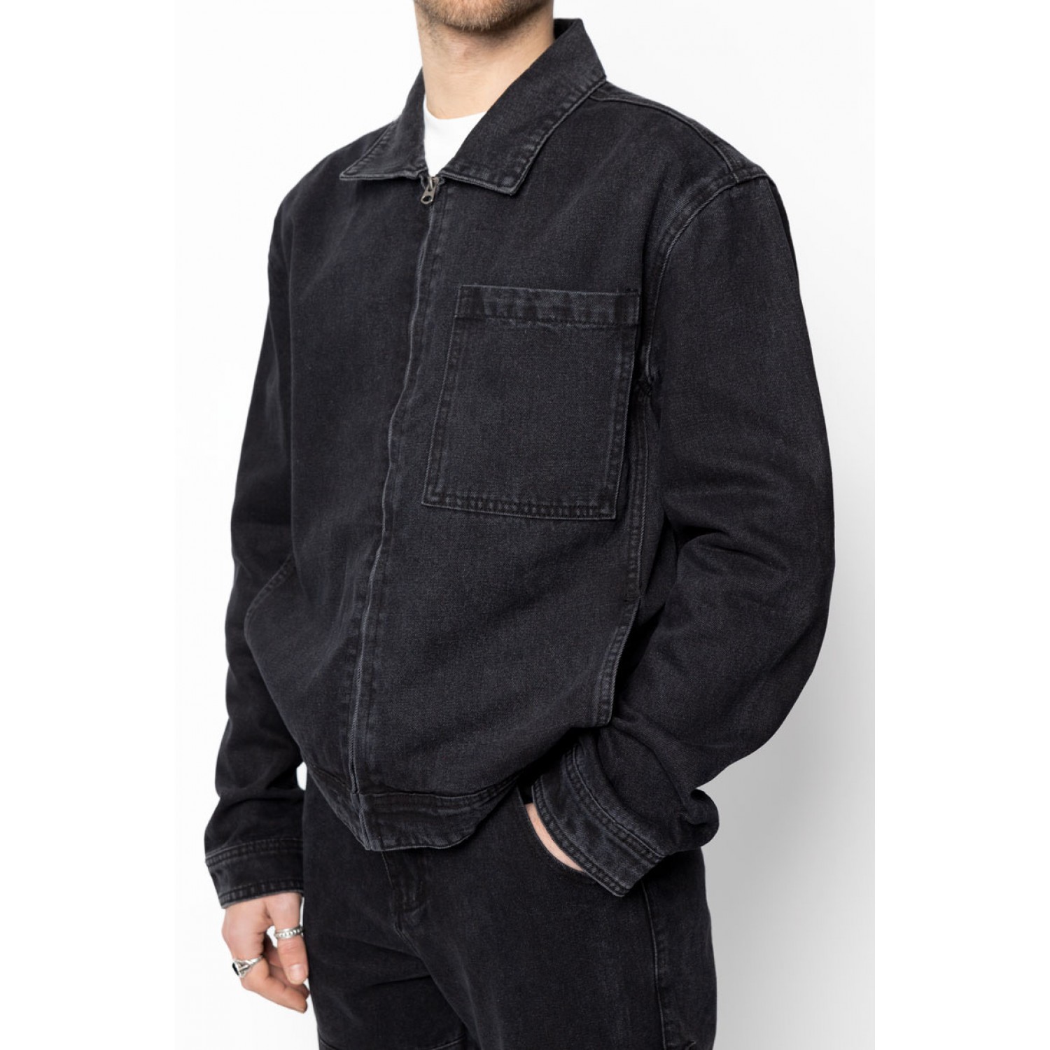 Life Style Butiken Σετ Jean παντελόνι με Jean jacket LS149631 Black
