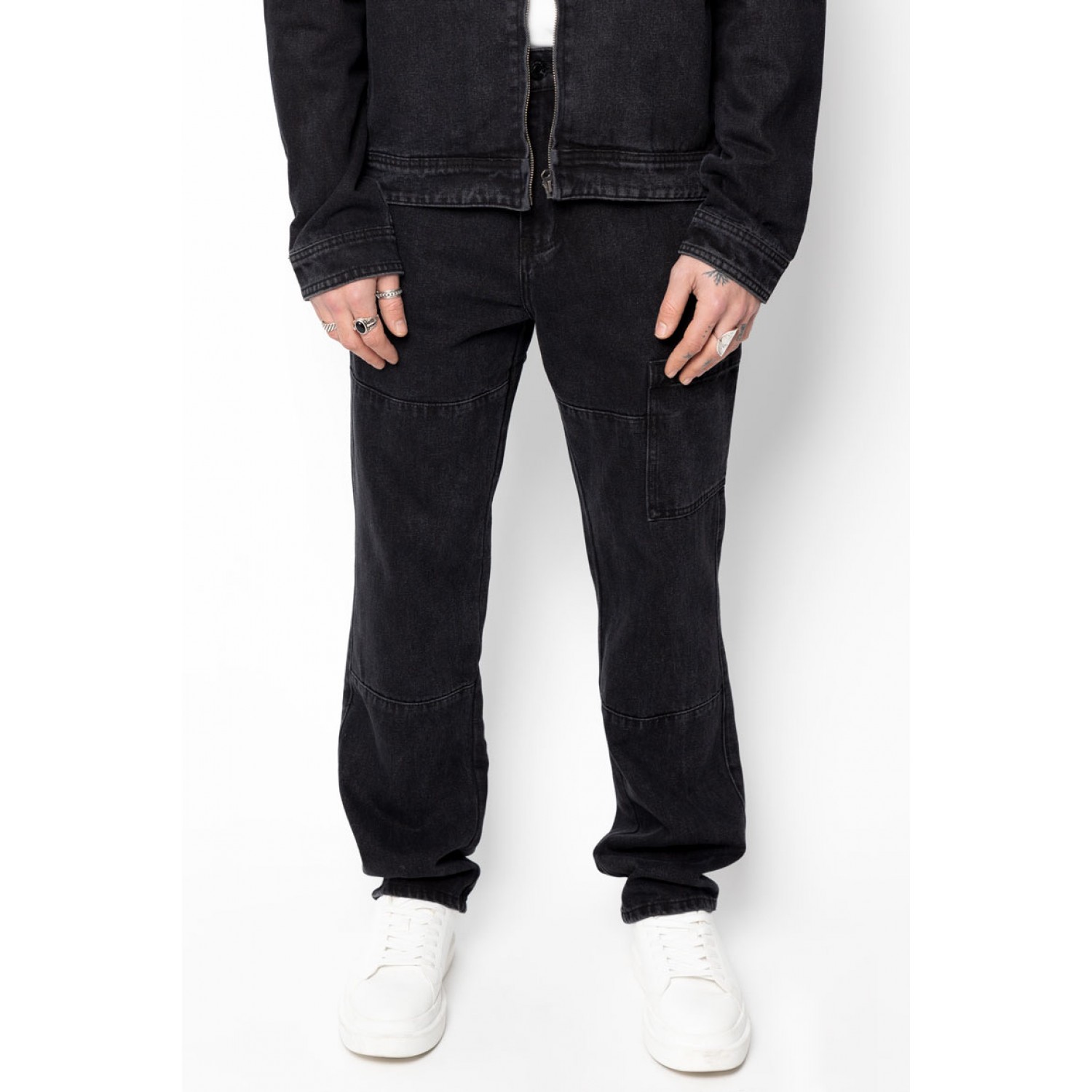 Life Style Butiken Σετ Jean παντελόνι με Jean jacket LS149631 Black