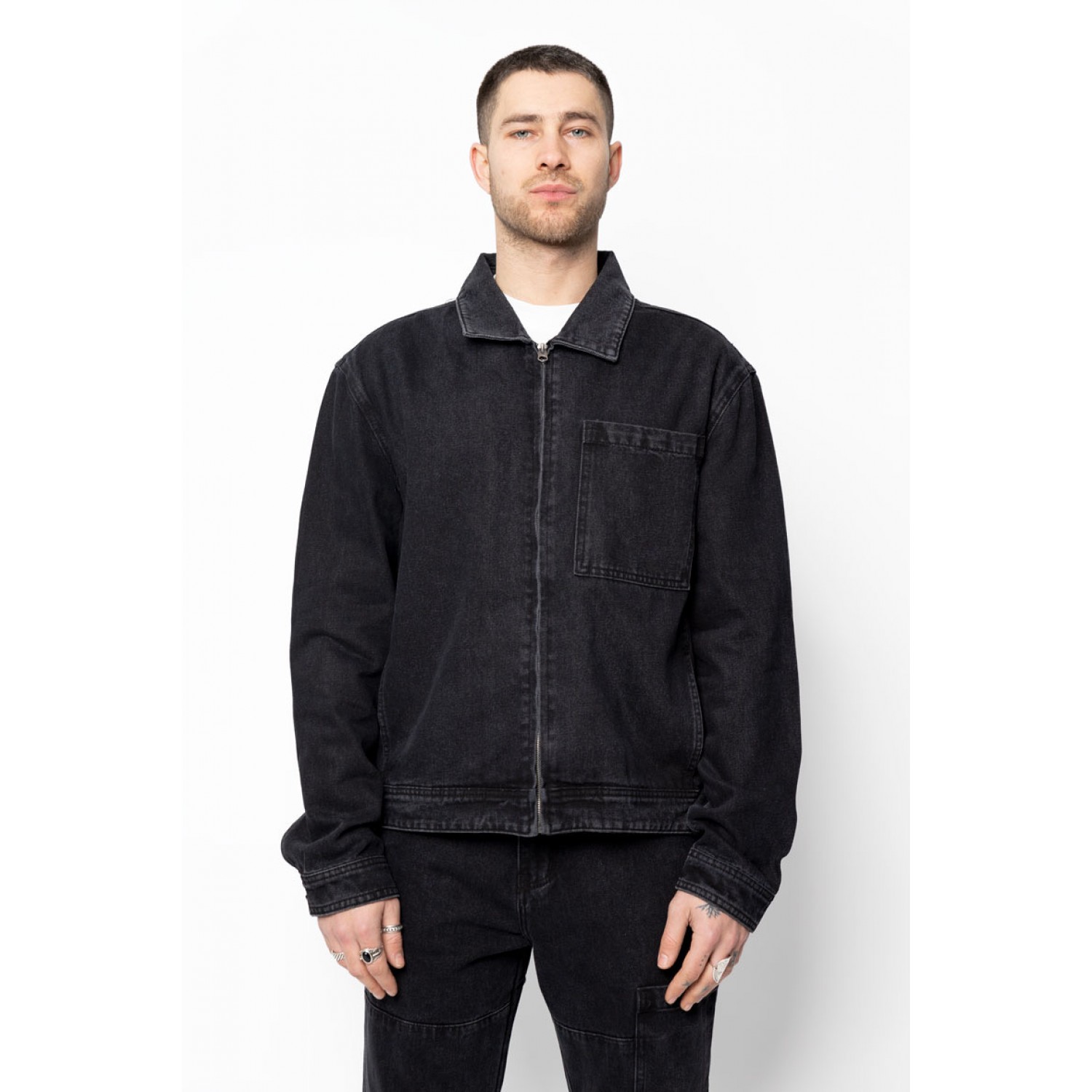 Life Style Butiken Σετ Jean παντελόνι με Jean jacket LS149631 Black