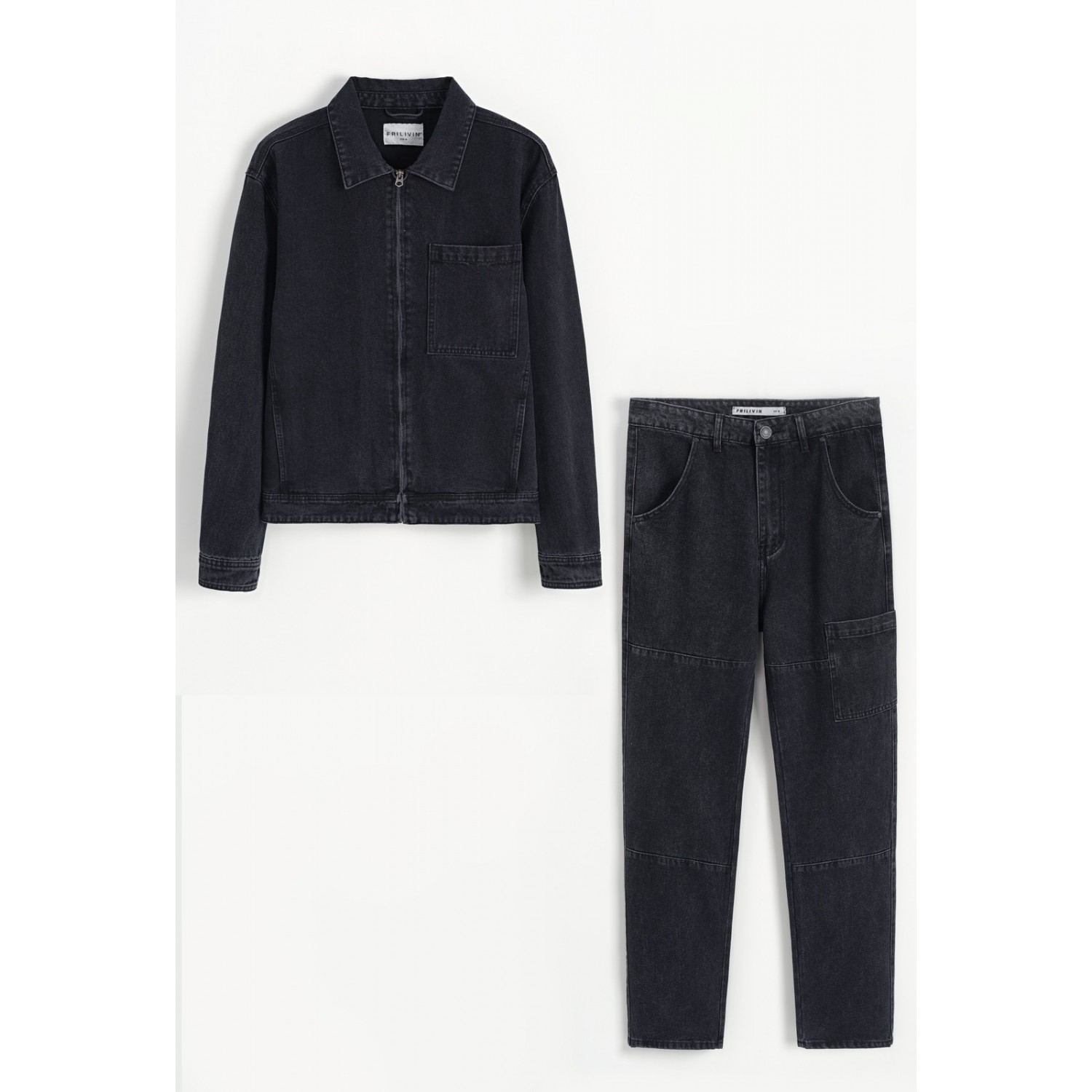 Life Style Butiken Σετ Jean παντελόνι με Jean jacket LS149631 Black