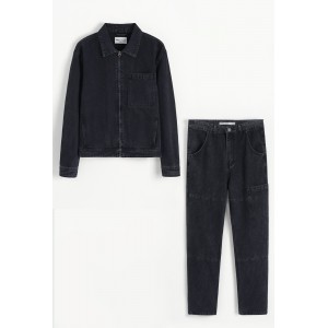 Life Style Butiken Σετ Jean παντελόνι με Jean jacket LS149631 Black