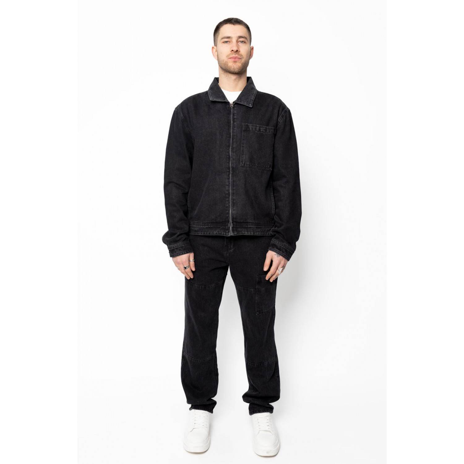 Life Style Butiken Σετ Jean παντελόνι με Jean jacket LS149631 Black