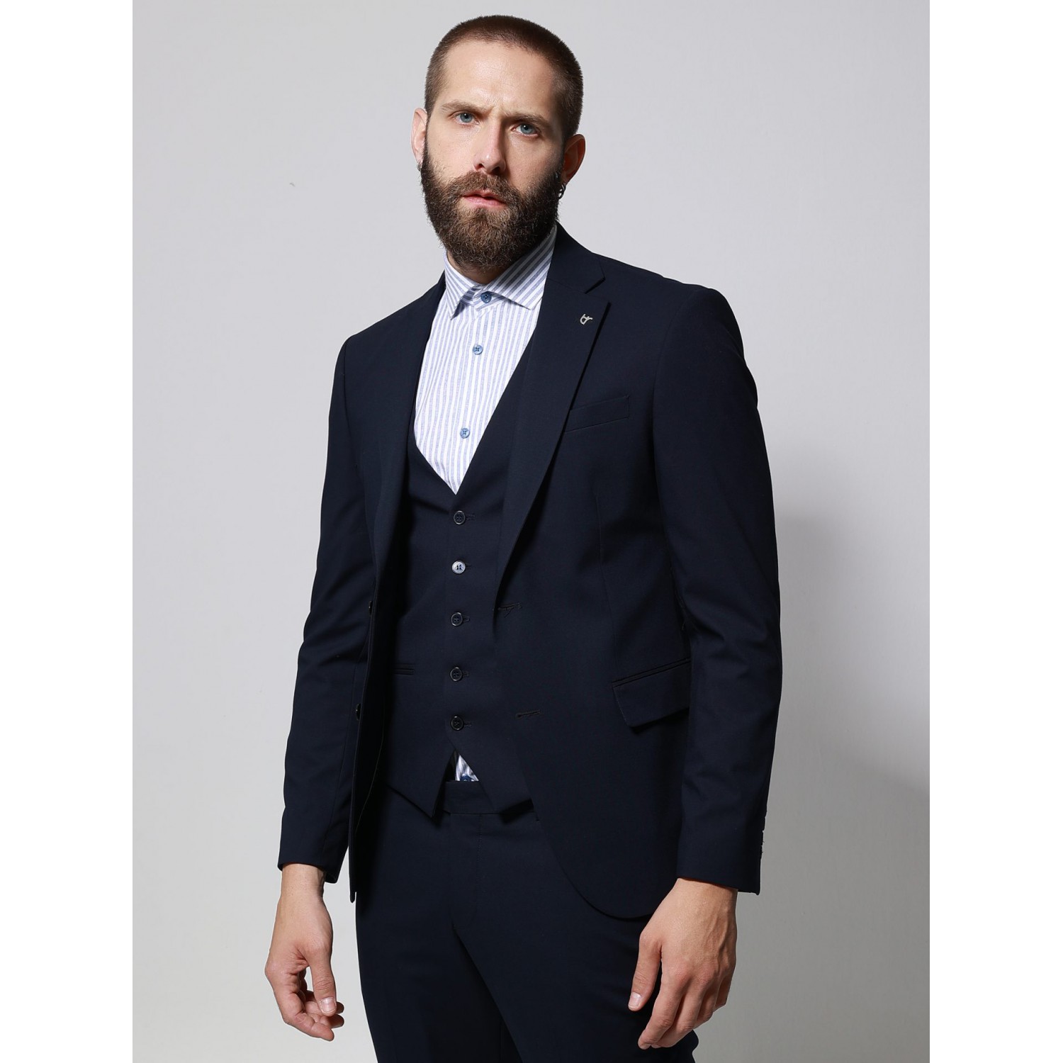 Life Style Butiken Ανδρικό κοστούμι με γιλέκο LS133-1699 Navy