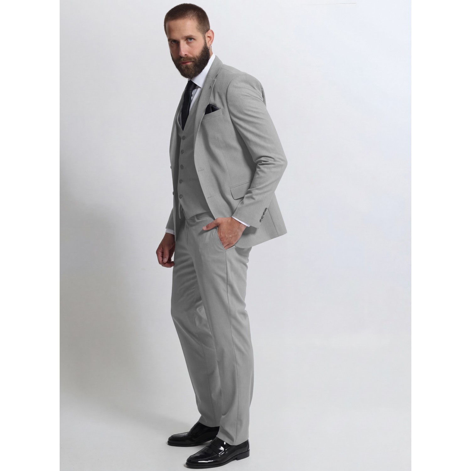 Life Style Butiken Ανδρικό κοστούμι με γιλέκο LS150-2035 Γκρι