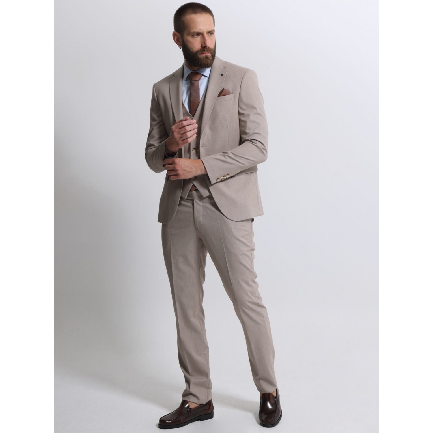 Life Style Butiken Ανδρικό κοστούμι με γιλέκο LS12035 Μπεζ