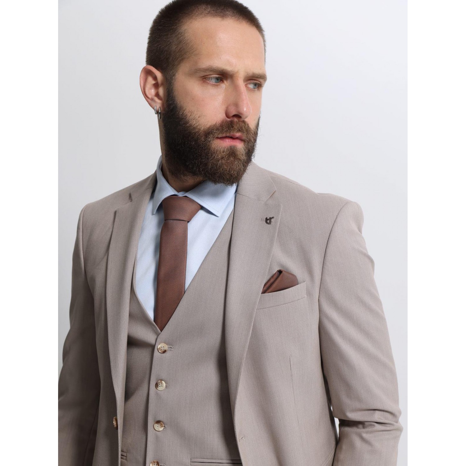 Life Style Butiken Ανδρικό κοστούμι με γιλέκο LS12035 Μπεζ