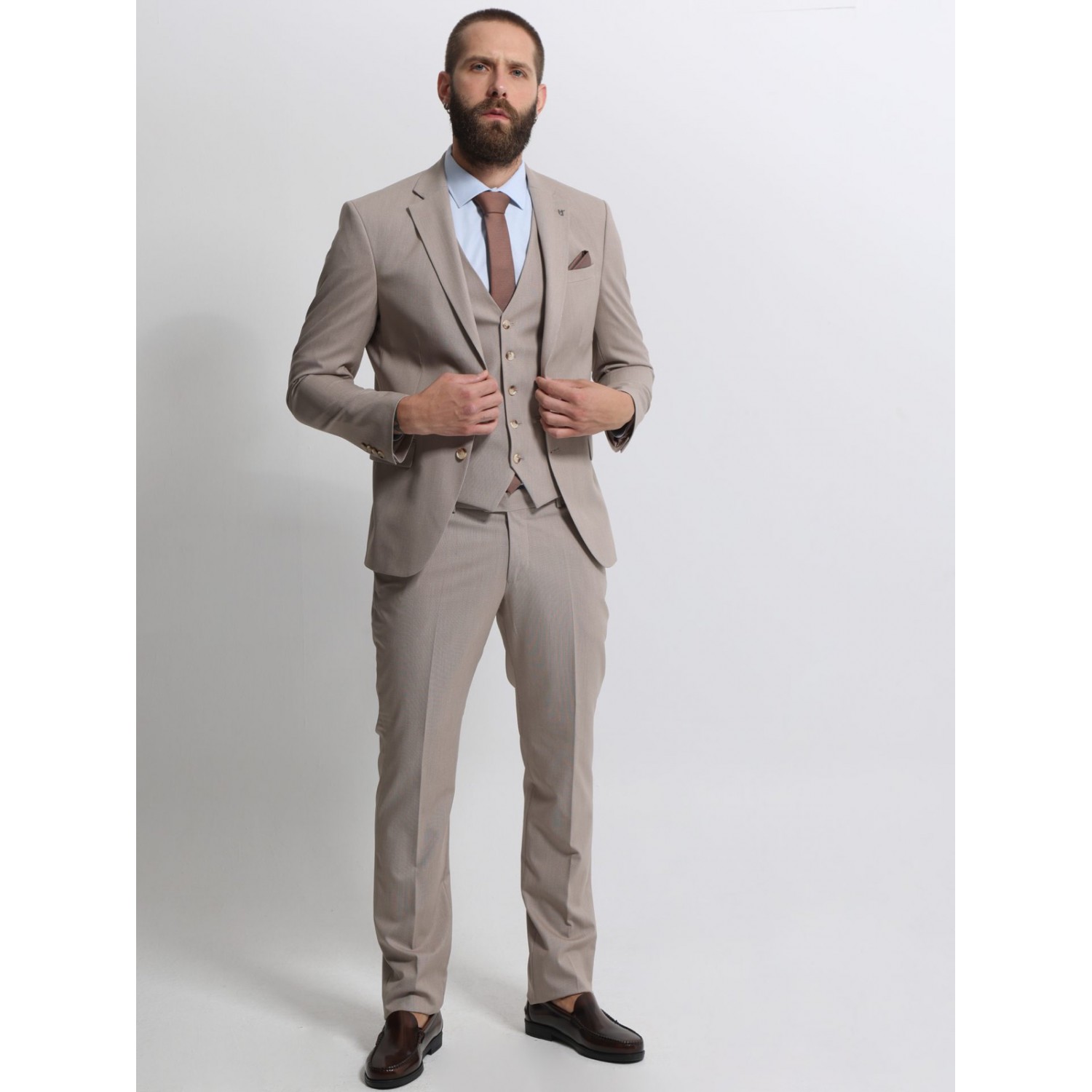 Life Style Butiken Ανδρικό κοστούμι με γιλέκο LS12035 Μπεζ