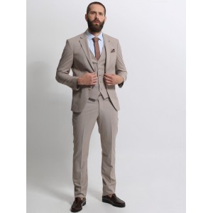 Life Style Butiken Ανδρικό κοστούμι με γιλέκο LS12035 Μπεζ