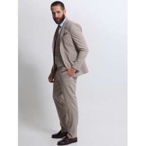 Life Style Butiken Ανδρικό κοστούμι με γιλέκο LS12035 Μπεζ