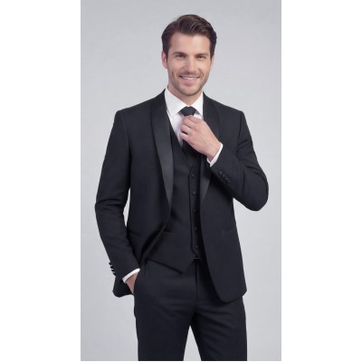 Life Style Butiken Γαμπριάτικο Κοστούμι Three-Pieces Μονόκουμπο Με Σατέν Πέτο LS126700 Μαύρο