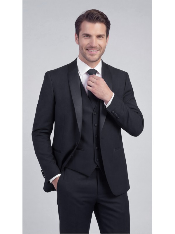 Life Style Butiken Γαμπριάτικο Κοστούμι Three-Pieces Μονόκουμπο Με Σατέν Πέτο LS126700 Μαύρο