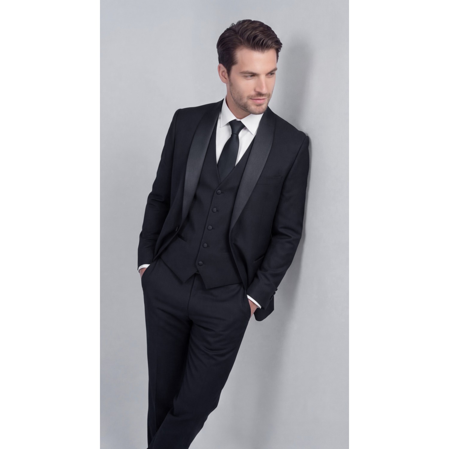 Life Style Butiken Γαμπριάτικο Κοστούμι Three-Pieces Μονόκουμπο Με Σατέν Πέτο LS126700 Μαύρο