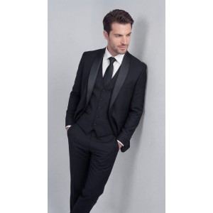 Life Style Butiken Γαμπριάτικο Κοστούμι Three-Pieces Μονόκουμπο Με Σατέν Πέτο LS126700 Μαύρο