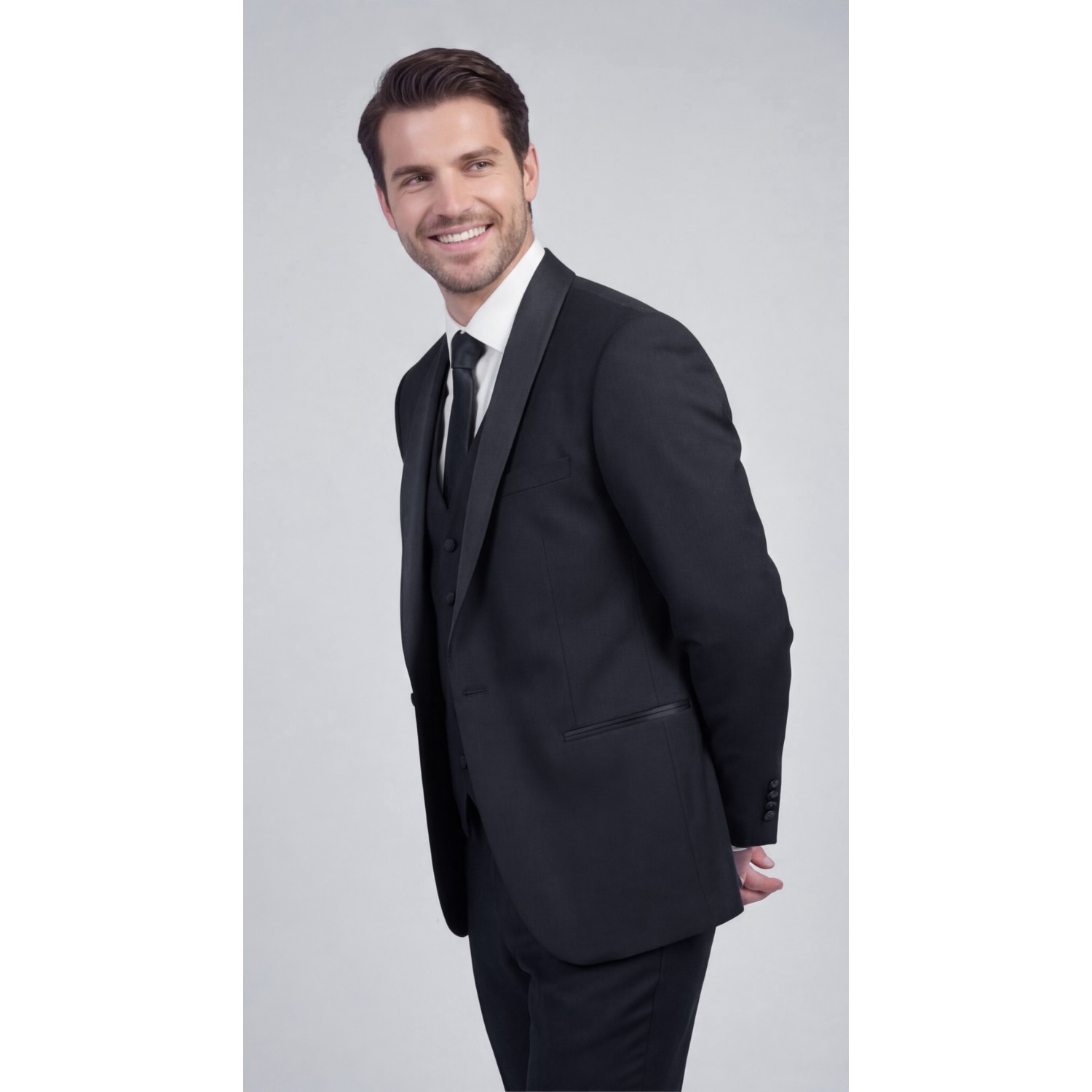 Life Style Butiken Γαμπριάτικο Κοστούμι Three-Pieces Μονόκουμπο Με Σατέν Πέτο LS126700 Μαύρο