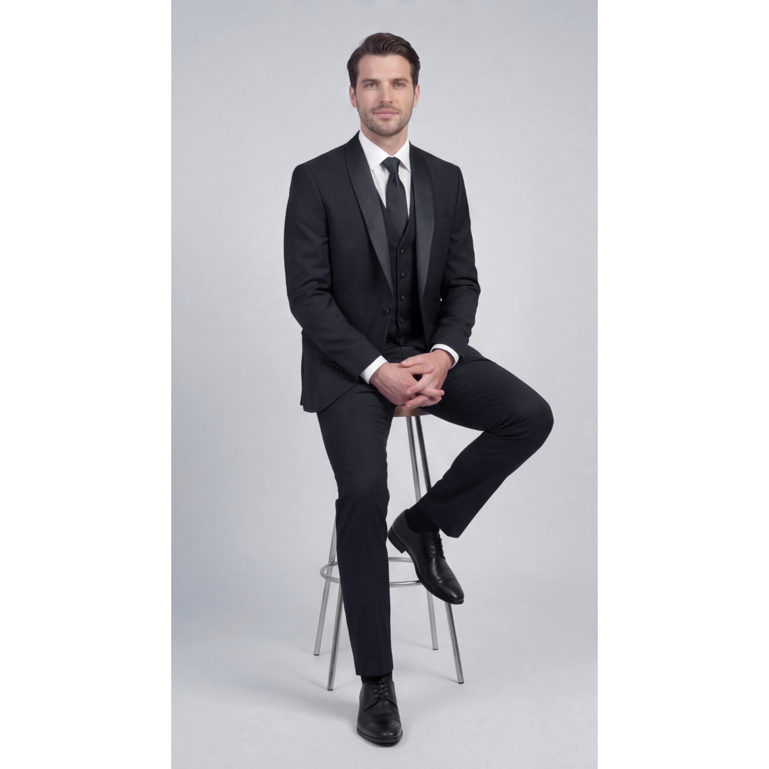 Life Style Butiken Γαμπριάτικο Κοστούμι Three-Pieces Μονόκουμπο Με Σατέν Πέτο LS126700 Μαύρο