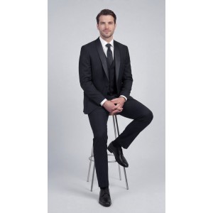 Life Style Butiken Γαμπριάτικο Κοστούμι Three-Pieces Μονόκουμπο Με Σατέν Πέτο LS126700 Μαύρο