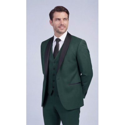 Life Style Butiken Γαμπριάτικο Κοστούμι Three-Pieces Μονόκουμπο Με Σατέν Πέτο LS126700 GREEN