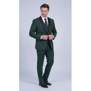 Life Style Butiken Γαμπριάτικο Κοστούμι Three-Pieces Μονόκουμπο Με Σατέν Πέτο LS126700 GREEN