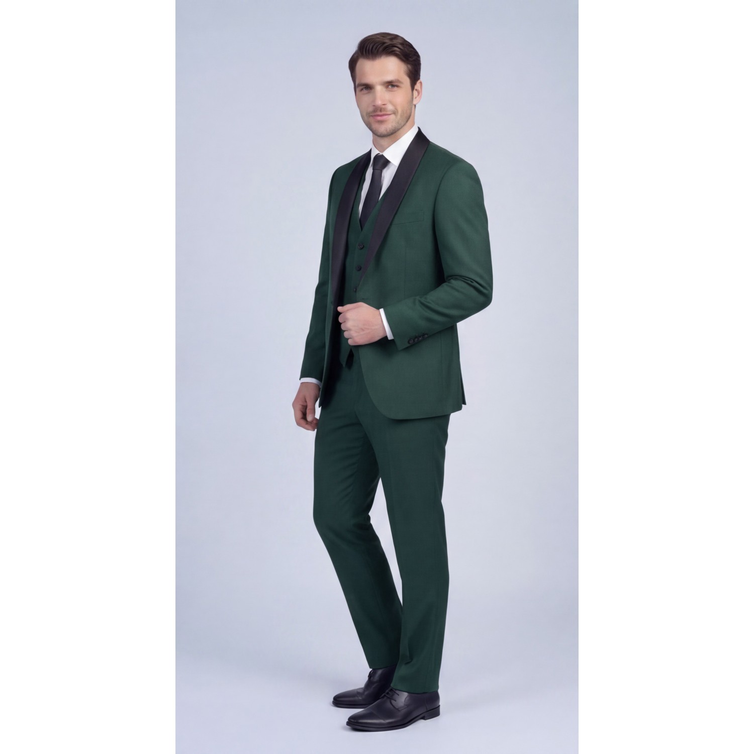 Life Style Butiken Γαμπριάτικο Κοστούμι Three-Pieces Μονόκουμπο Με Σατέν Πέτο LS126700 GREEN