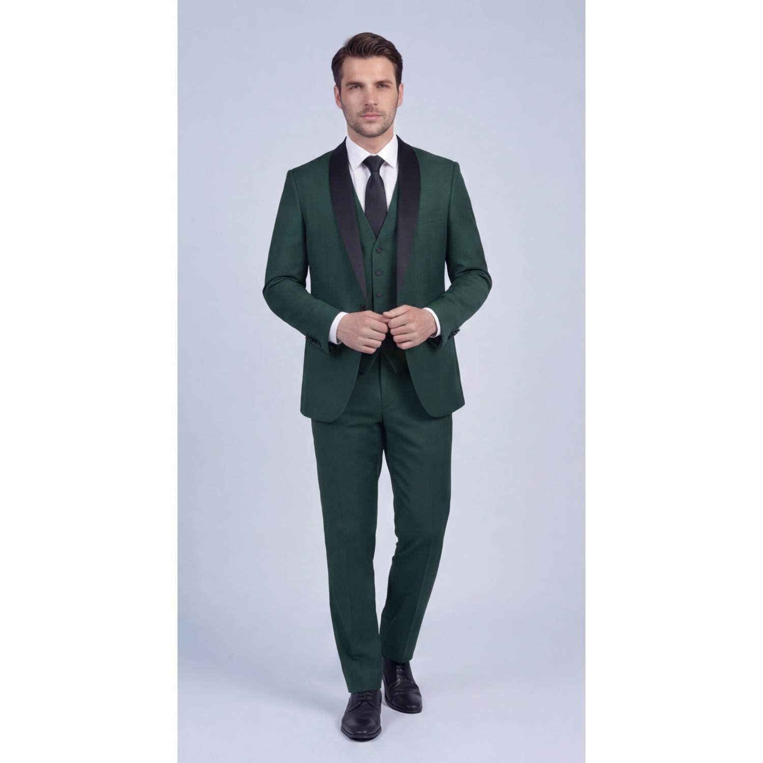 Life Style Butiken Γαμπριάτικο Κοστούμι Three-Pieces Μονόκουμπο Με Σατέν Πέτο LS126700 GREEN