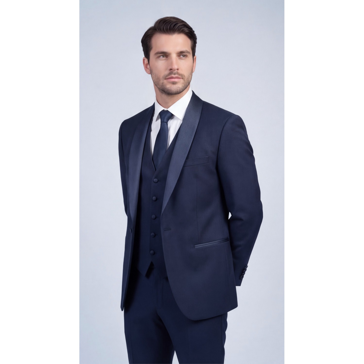 Life Style Butiken Γαμπριάτικο Κοστούμι Three-Pieces Μονόκουμπο Με Σατέν Πέτο LS126700 Navy