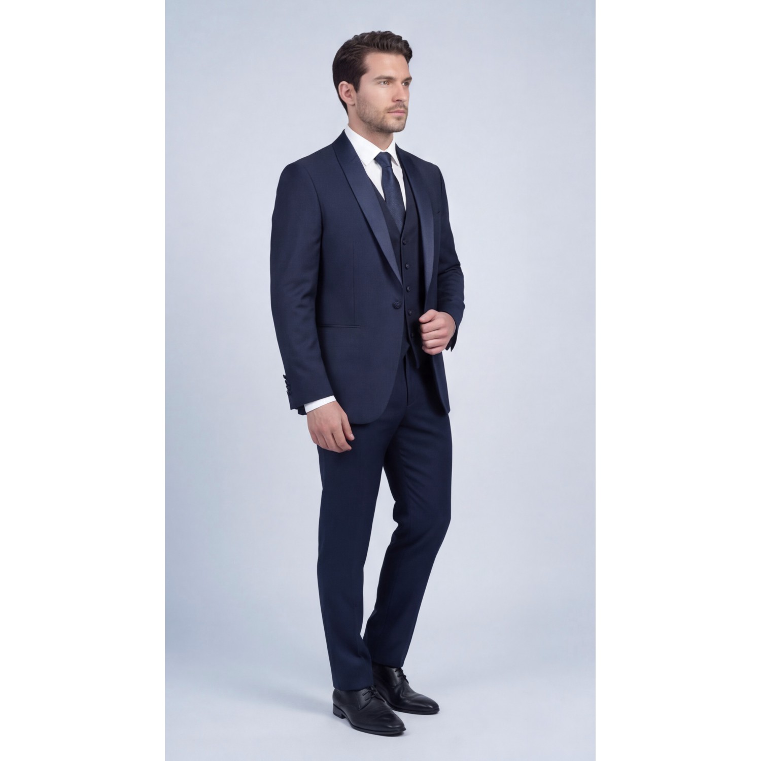 Life Style Butiken Γαμπριάτικο Κοστούμι Three-Pieces Μονόκουμπο Με Σατέν Πέτο LS126700 Navy