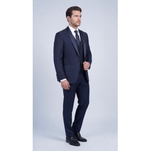 Life Style Butiken Γαμπριάτικο Κοστούμι Three-Pieces Μονόκουμπο Με Σατέν Πέτο LS126700 Navy