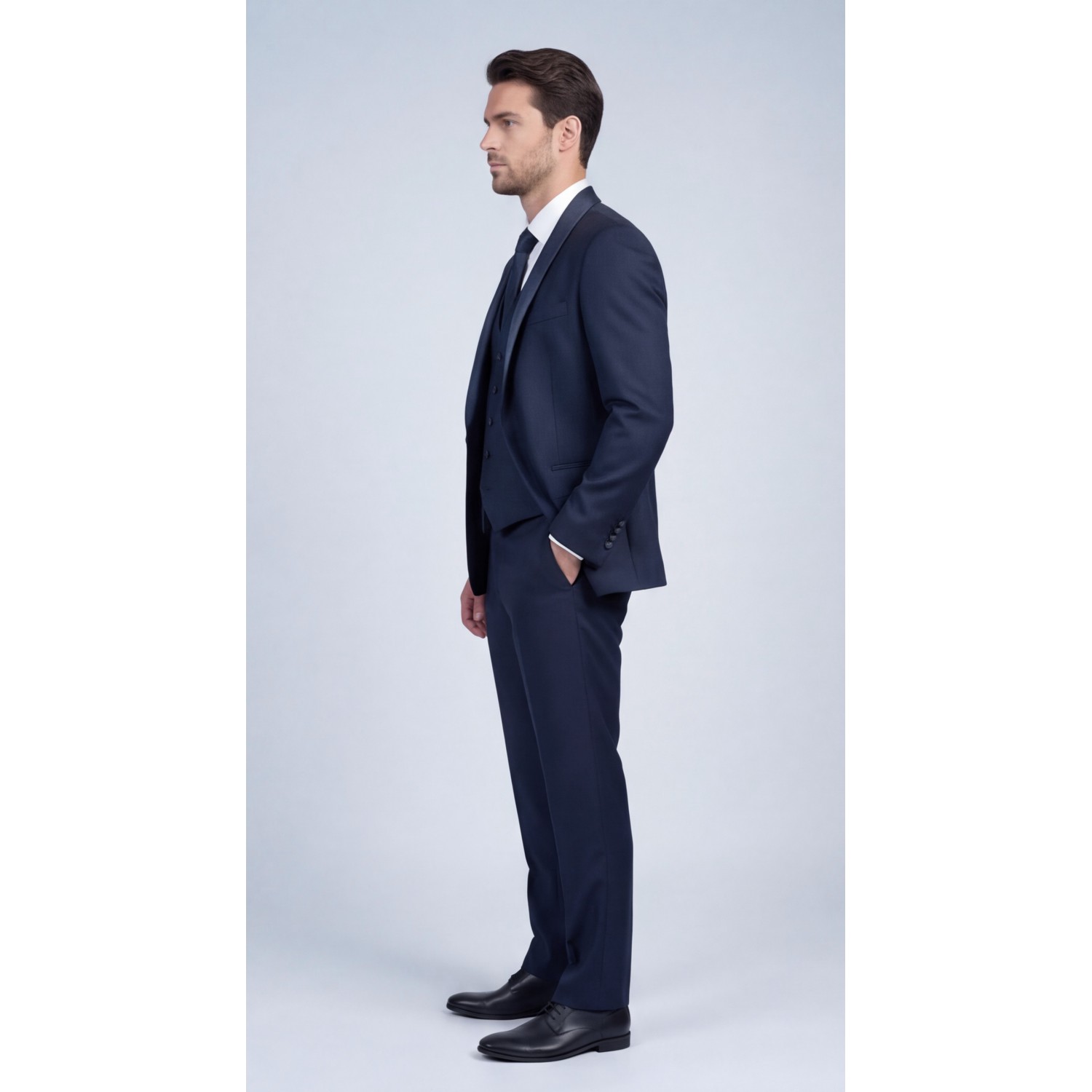 Life Style Butiken Γαμπριάτικο Κοστούμι Three-Pieces Μονόκουμπο Με Σατέν Πέτο LS126700 Navy