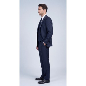 Life Style Butiken Γαμπριάτικο Κοστούμι Three-Pieces Μονόκουμπο Με Σατέν Πέτο LS126700 Navy