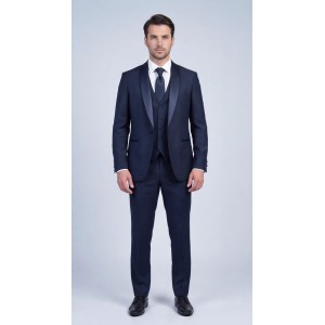 Life Style Butiken Γαμπριάτικο Κοστούμι Three-Pieces Μονόκουμπο Με Σατέν Πέτο LS126700 Navy