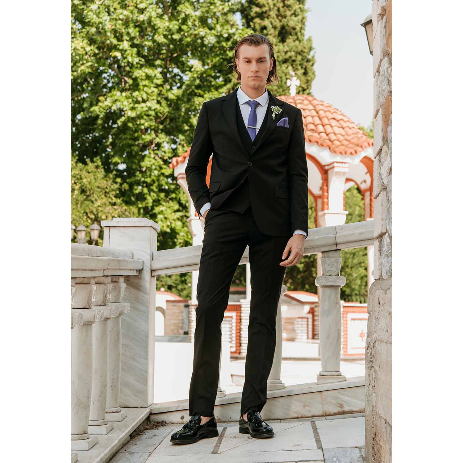 Life Style Butiken Ανδρικό κοστούμι με γιλέκο LS133-1699 Black