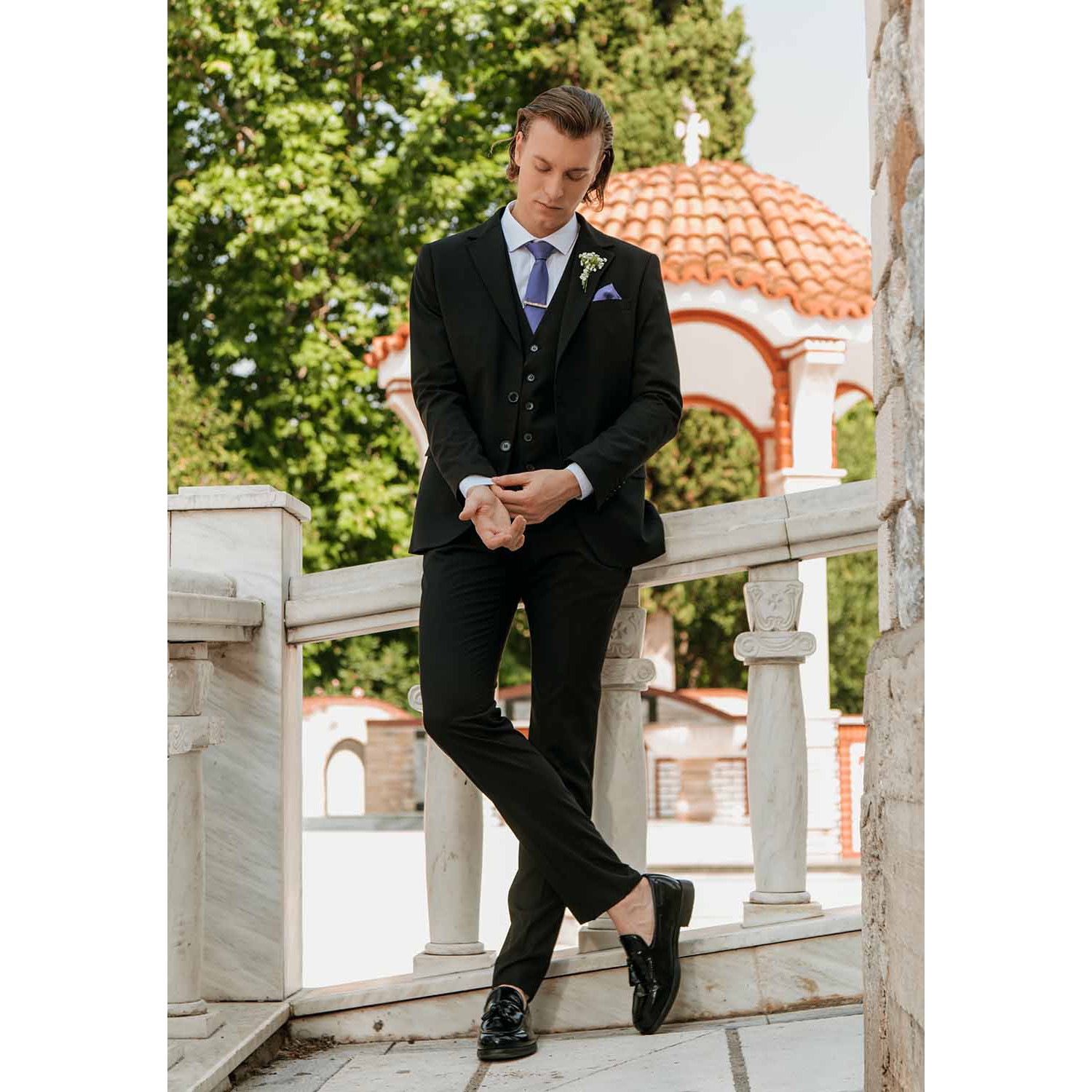 Life Style Butiken Ανδρικό κοστούμι με γιλέκο LS133-1699 Black