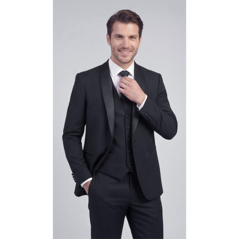 Life Style Butiken Γαμπριάτικο Κοστούμι Three-Pieces Μονόκουμπο Με Σατέν Πέτο LS126700 Μαύρο Γαμπριάτικα