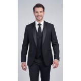 Life Style Butiken Γαμπριάτικο Κοστούμι Three-Pieces Μονόκουμπο Με Σατέν Πέτο LS126700 Μαύρο 4