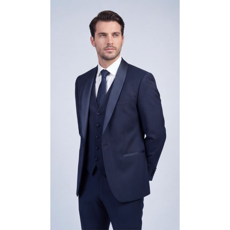 Life Style Butiken Γαμπριάτικο Κοστούμι Three-Pieces Μονόκουμπο Με Σατέν Πέτο LS126700 Navy Γαμπριάτικα