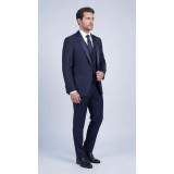 Life Style Butiken Γαμπριάτικο Κοστούμι Three-Pieces Μονόκουμπο Με Σατέν Πέτο LS126700 Navy 2